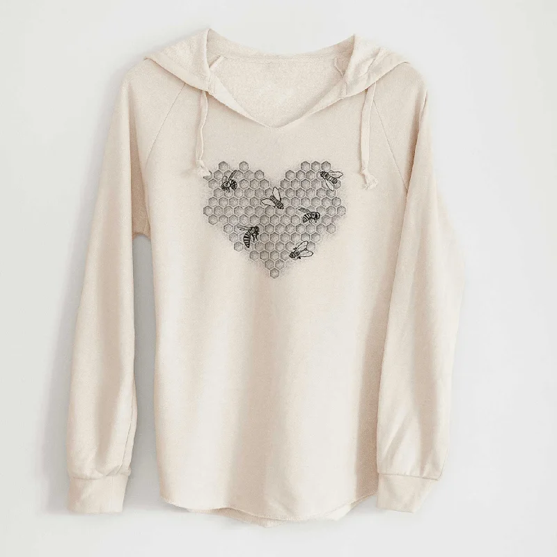 Honeycomb Heart with Bees - Cali Wave Hooded Sweatshirt Pullover Hoodie Sweatshirt