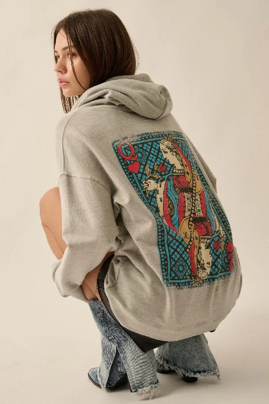 Queen of Hearts Back-Print Graphic Hoodie Soft Sweatshirts for Women