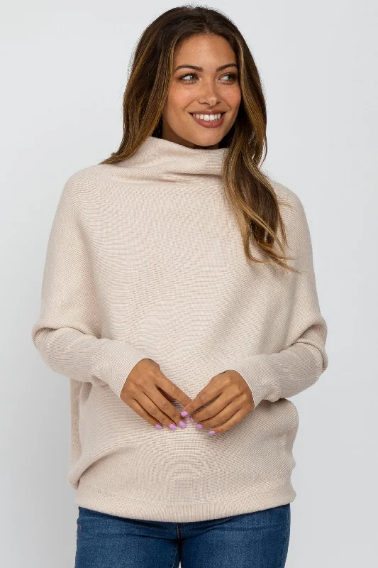 Beige Funnel Neck Dolman Sleeve Maternity Sweater Kids' sweaters