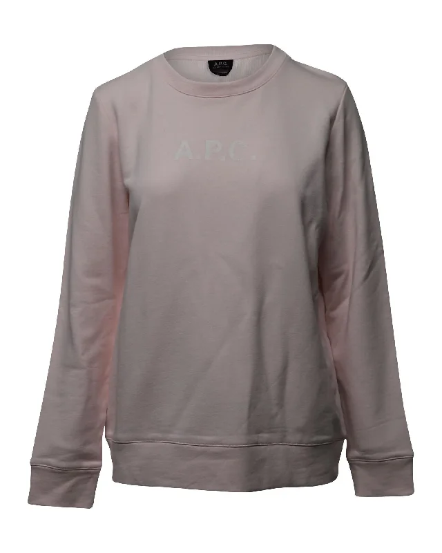 A P C Pale Pink Logo Sweatshirt in Cotton Best sweaters for formal occasions