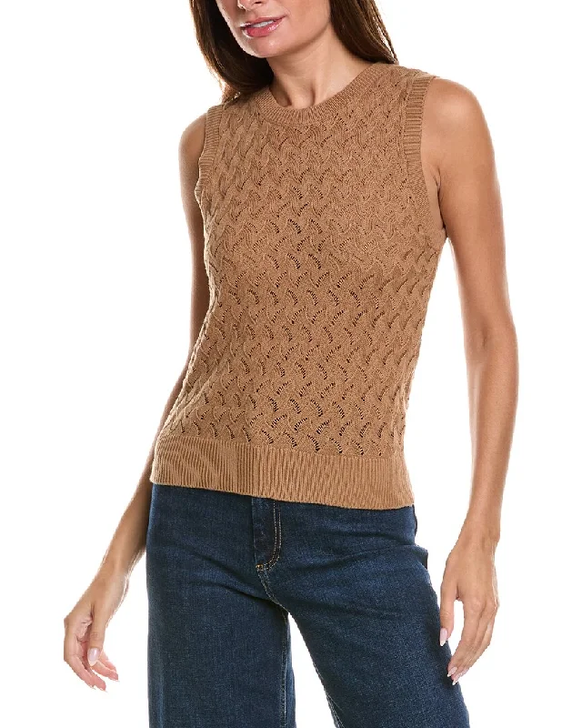 Minnie Rose Pointelle Crop Cashmere-Blend Tank Cropped sweaters