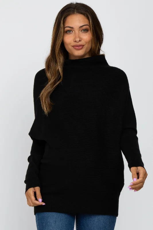 Black Funnel Neck Dolman Sleeve Maternity Sweater Premium sweaters