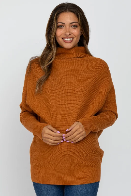 Camel Funnel Neck Dolman Sleeve Maternity Sweater North Face sweaters