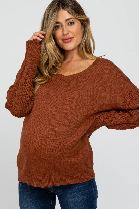 Camel Knit Braided Sleeve Maternity Sweater Wool sweaters