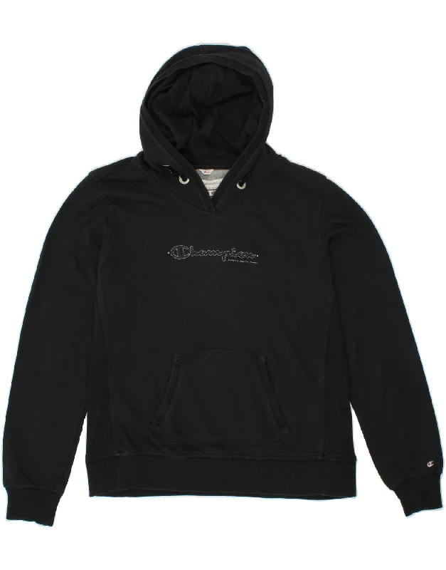 CHAMPION Womens Graphic Hoodie Jumper UK 18 XL Black Cotton Lightweight sweaters for spring