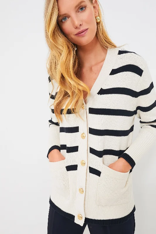 Cream and Navy Stripe Kerry Cardigan Cheap sweaters