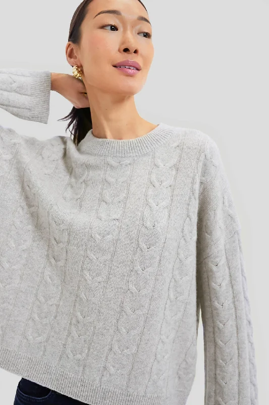 Gray Cashmere Eloise Cable Knit Boyfriend Crewneck College sweaters