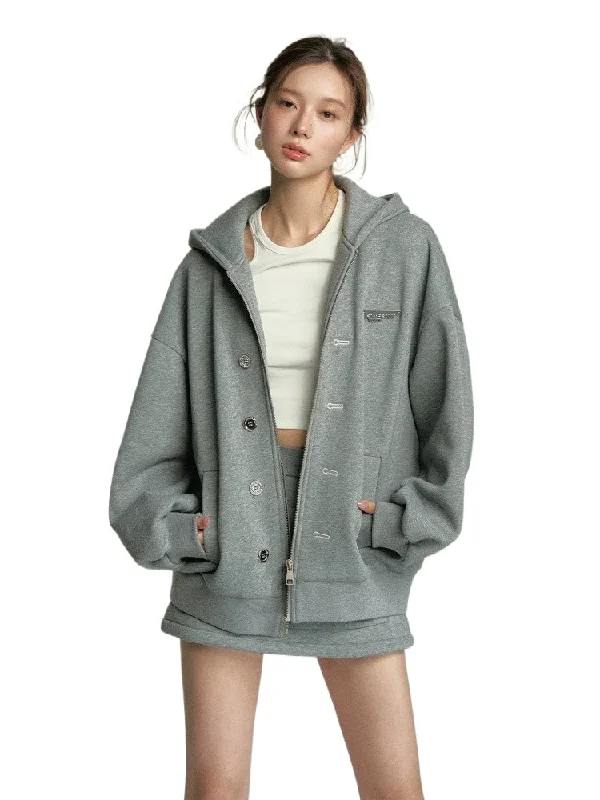 Grey Button-Up Hooded Sweatshirt Adidas sweaters