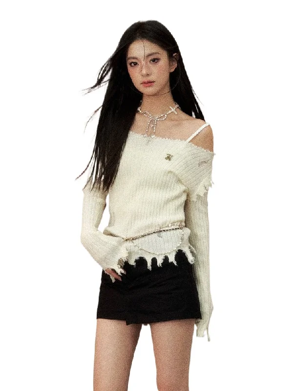 Khaki & Off-white Frayed Edge Sweater H&M sweaters