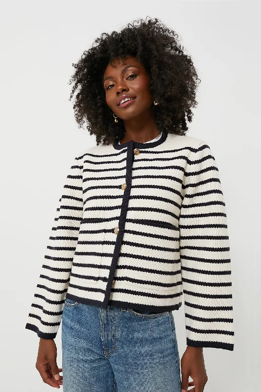 Navy Striped Cardigan Best sweaters for travel