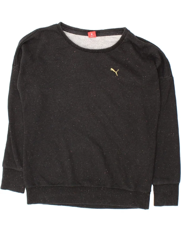 PUMA Womens Oversized Sweatshirt Jumper UK 14 Large  Black Flecked Cotton Men's wool sweaters discount