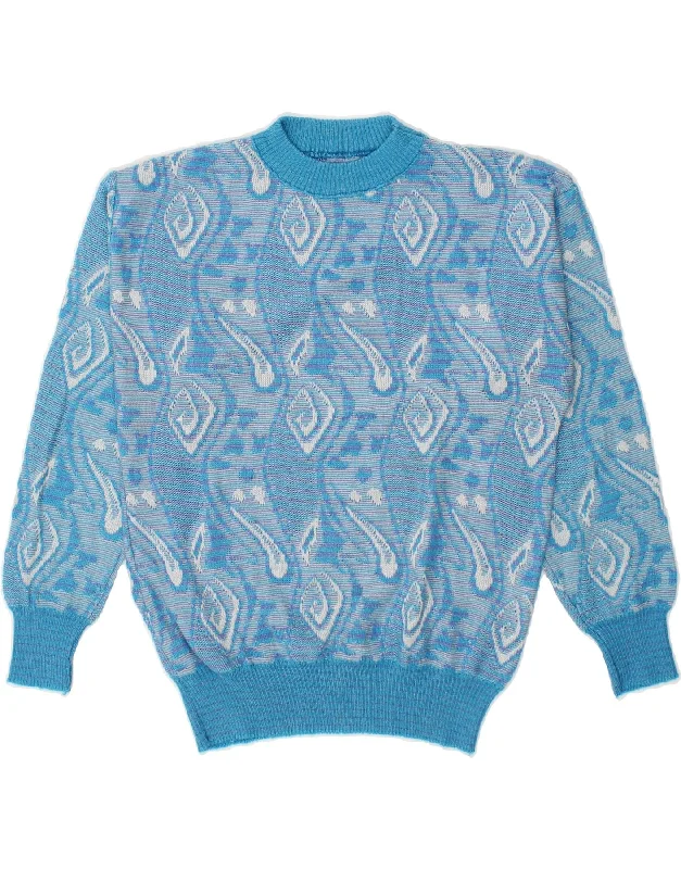 VINTAGE Womens Abstract Pattern Crew Neck Jumper Sweater EU 38 Medium Blue Discounted sweaters