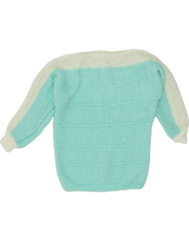 VINTAGE Womens Boat Neck Jumper Sweater UK 14 Medium Turquoise Colourblock Eco-friendly sweaters