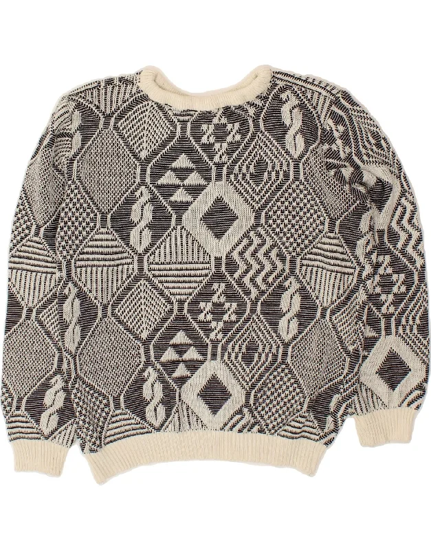 VINTAGE Womens Boat Neck Jumper Sweater UK 16 Large Grey Geometric Water-resistant sweaters