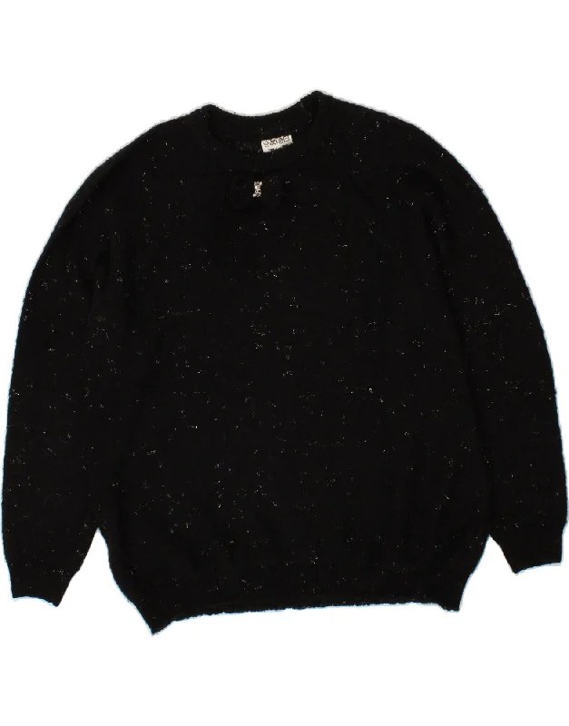 VINTAGE Womens Crew Neck Jumper Sweater UK 18 XL Black Flecked Casual sweaters