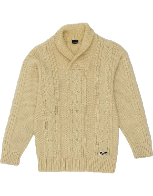 VINTAGE Womens Shawl Neck Jumper Sweater UK 10 Small Beige Wool Breathable sweaters