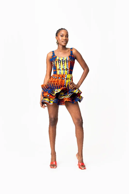 RONKE African Print Corset Layered Mini Dress Silk mini dresses