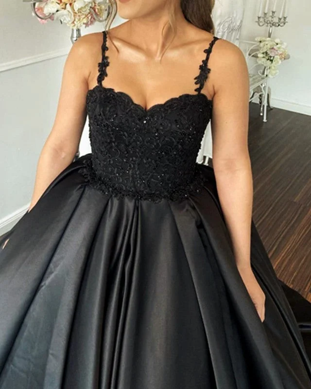 Black Satin Ball Gown Corset Dresses Strapless Wedding Gown