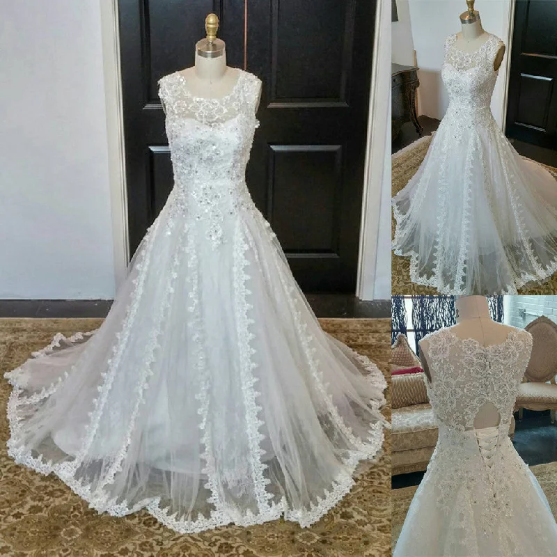 Charming Romantic Lace Beaded Lauxury Affordable Long Wedding Dresses, WG622 Sparkling Bridal Gown