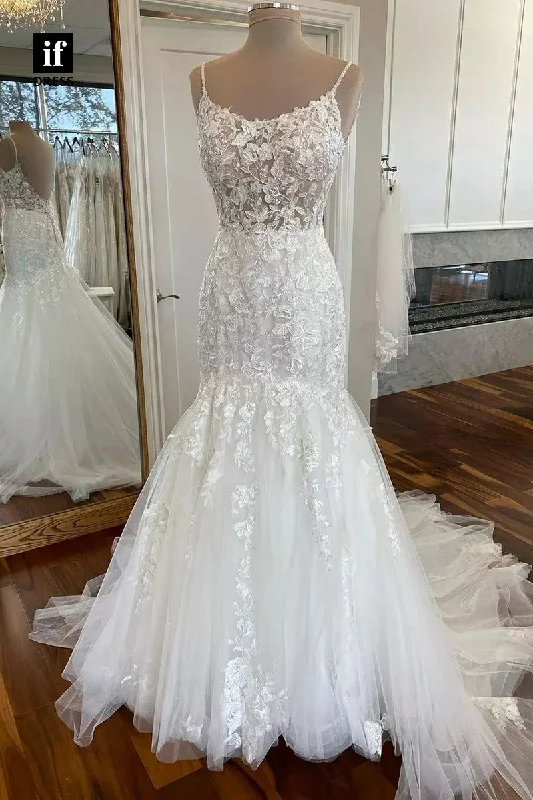 71033 - Charming Scoop Lace Appliques Mermaid Wedding Dress Modern Bridal Gown