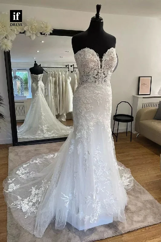 71034 - Classic Off-Shoulder Sweetheart Lace Appliques Mermaid Wedding Dress Beautiful Bridal Gown