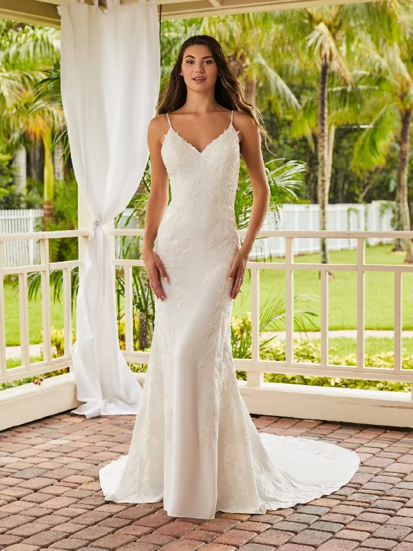 Fitted V-Neck Crepe Bridal Gown by Adrianna Papell 31210 Illusion Neckline Gown