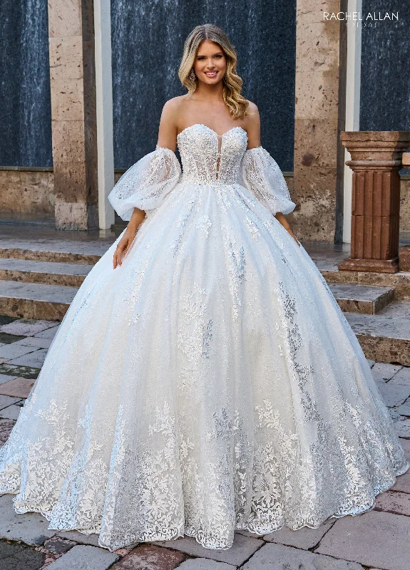 Strapless Puff Sleeve Bridal Gown by Rachel Allan RB6154 Satin Bridal Gown