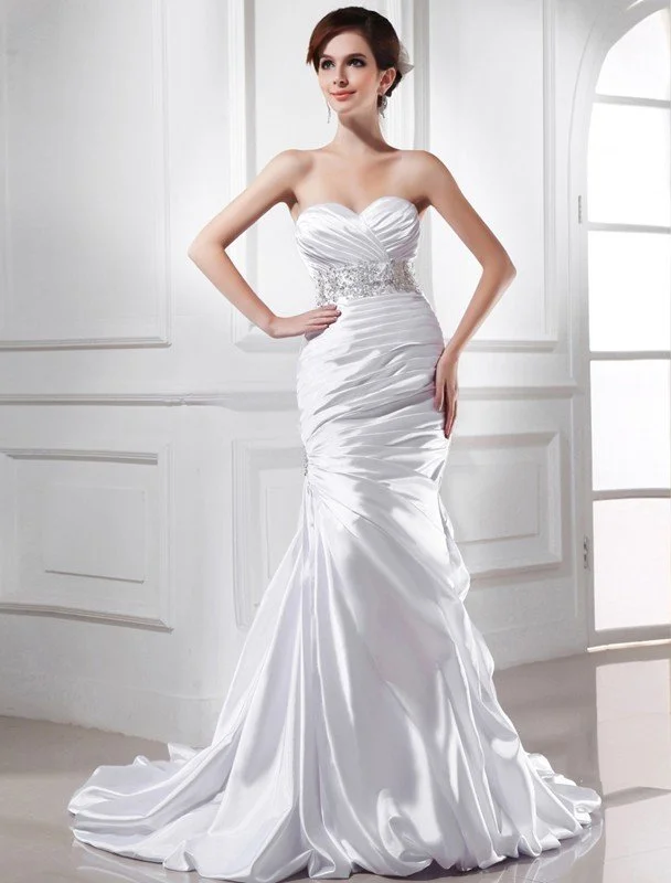 Trumpet/Mermaid Beading Sweetheart Sleeveless Elastic Woven Satin Wedding Dresses TPP0006725 Empire Waist Dress