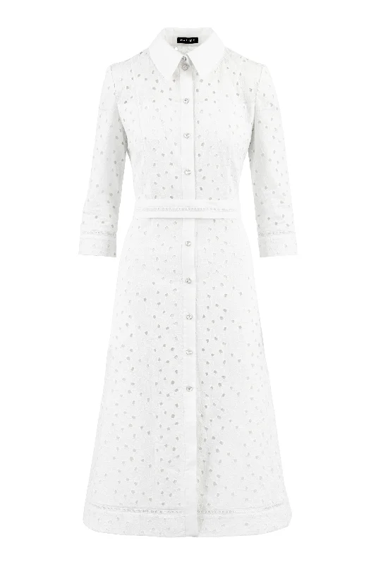 EULOPHIA WHITE FLORAL BRODERIE ANGLAISE COTTON-POPLIN MIDI SHIRT DRESS Festival midi dresses