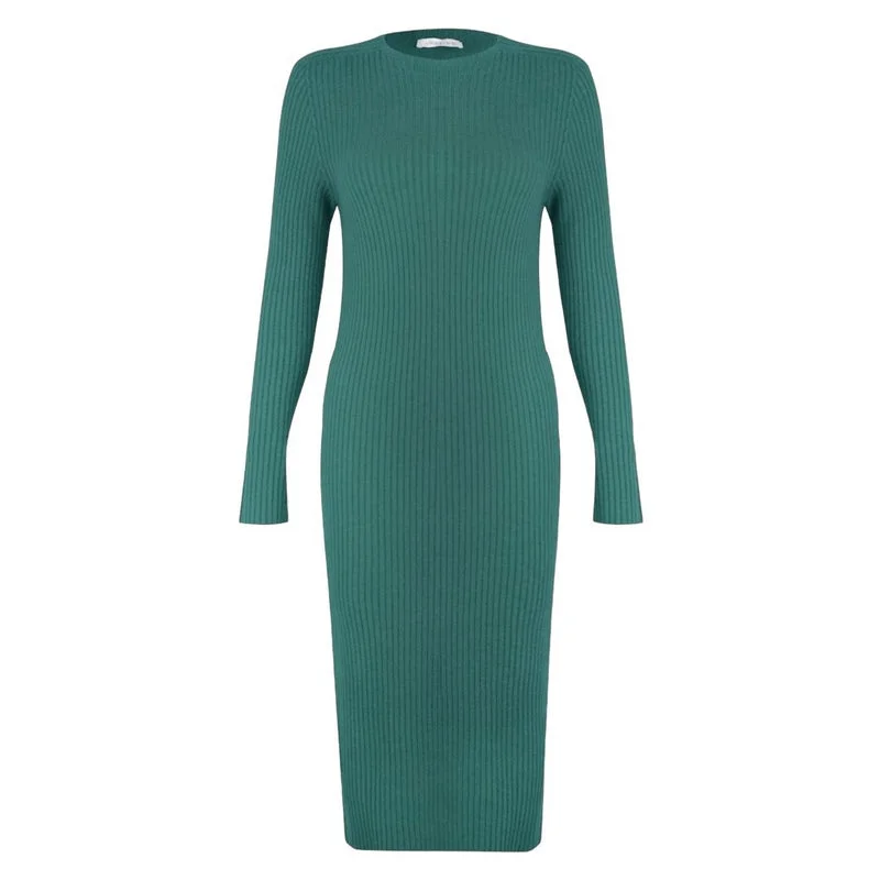 Paola Fitted Ribbed Midi Dress in Petrol Denim midi dresses