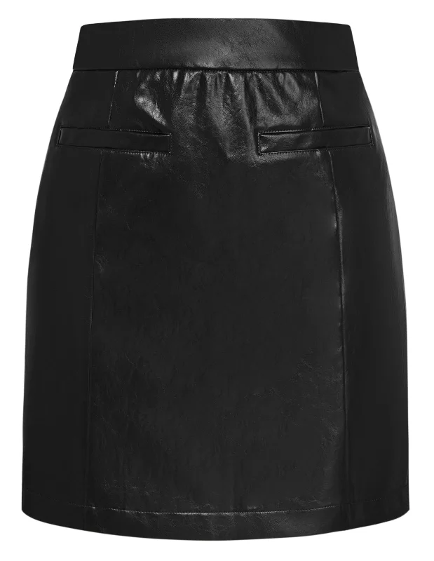 KK Women PU Leather Skirt Casual Elastic Waist Mid-Thigh Length Bodycon Skirt Fall unclassified skirts