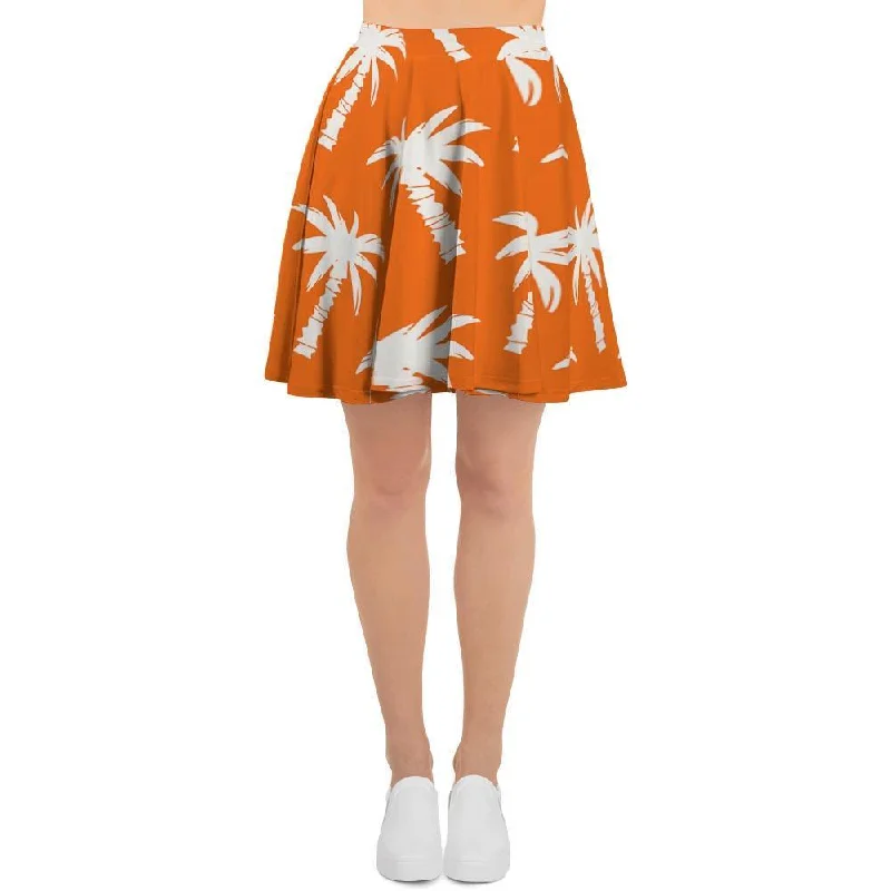 Orange Hawaiian Palm Tree Print Women's Skirt Monochrome unclassified skirts