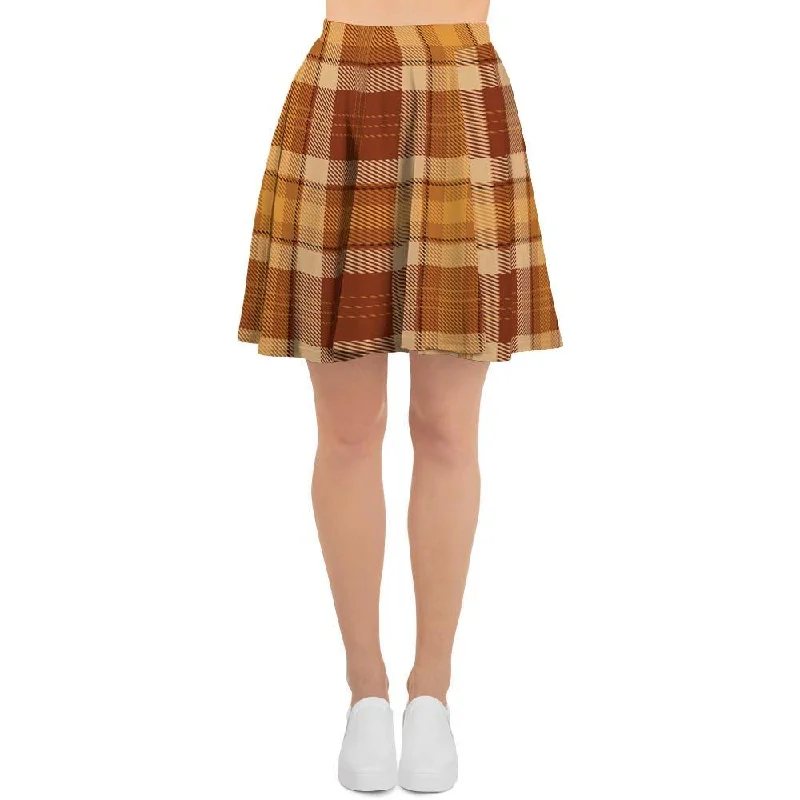 Orange Plaid Tartan Print Women's Skirt Ruched unclassified skirts