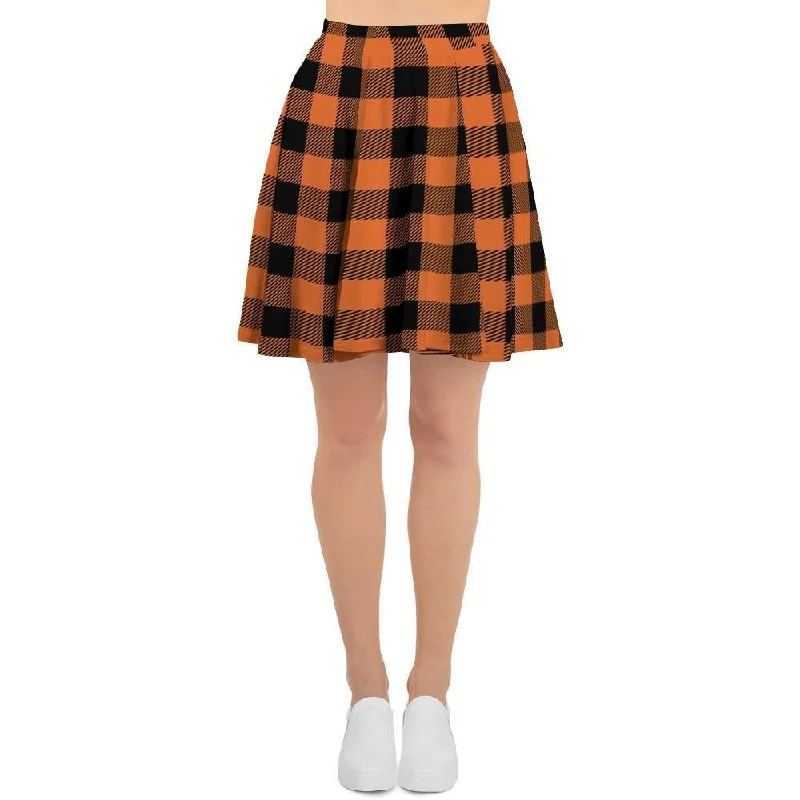 Orange Plaid Women's Skirt Leather unclassified skirts