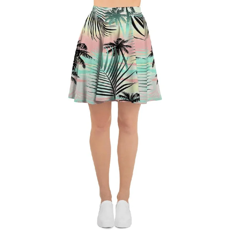 Pastel Palm Tree Hawaiian Print Women's Skirt Beaded unclassified skirts