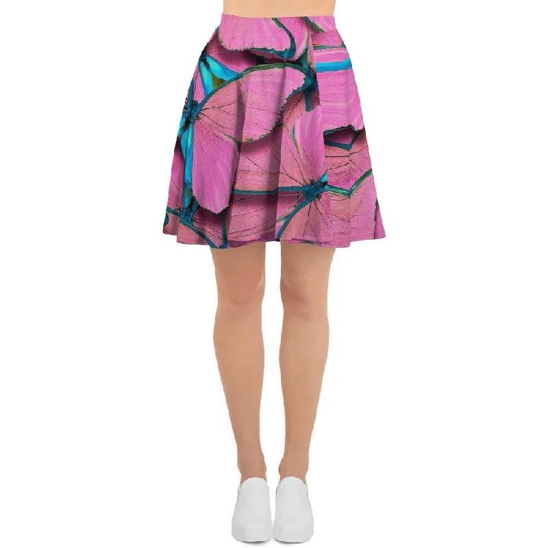 Pink And Blue Butterfly Print Women's Skirt Y2K unclassified skirts