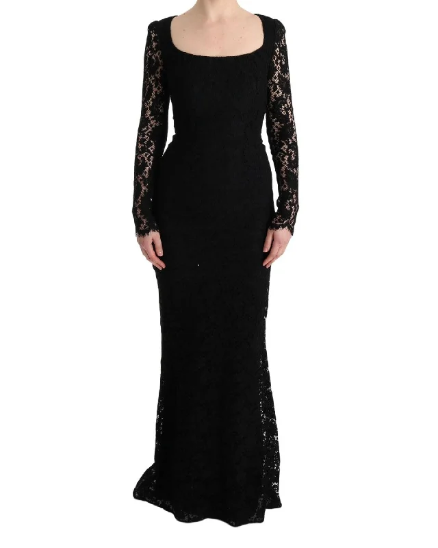 Dolce & Gabbana Black Lace Long Sleeve Maxi Dress Glamorous maxi dresses