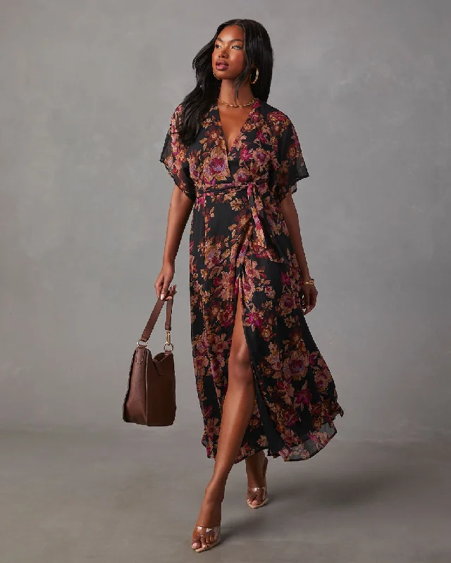 Aubrey Surplice Chiffon Floral Maxi Dress Long sleeve maxi dresses