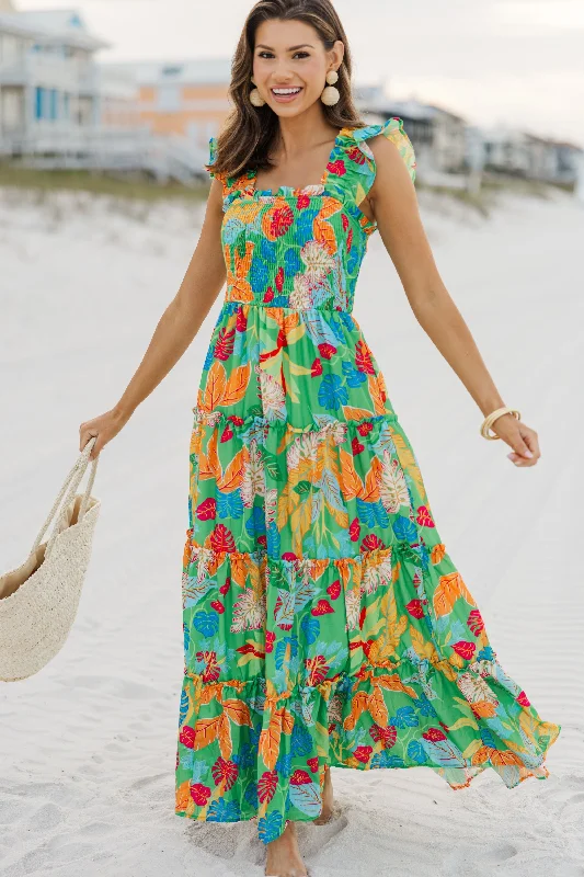 Fearless Travels Green Tropical Maxi Dress Zara maxi dresses