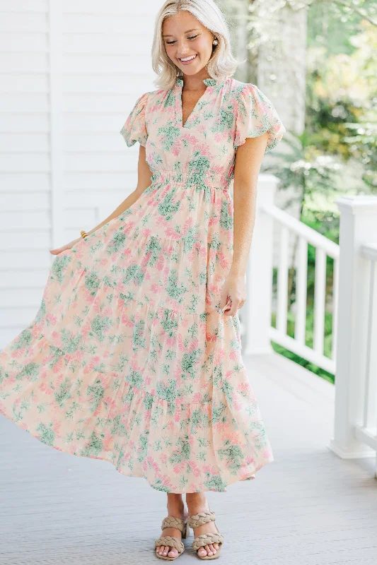 Heard It All Peach Pink Floral Maxi Dress Leather maxi dresses