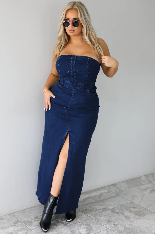 Let's Not Forget Maxi Dress: Dark Denim Flowy maxi dresses