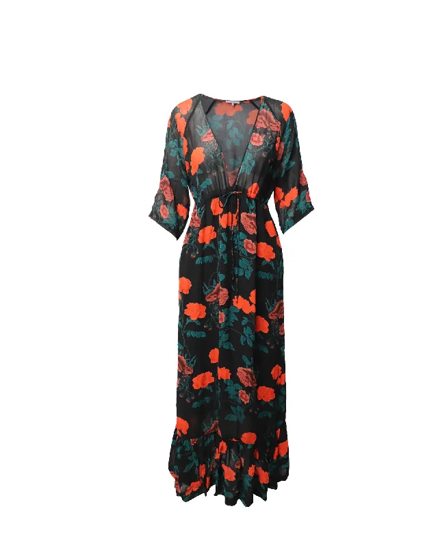 Floral Georgette Maxi Dress with Plunging Neckline Sequin maxi dresses