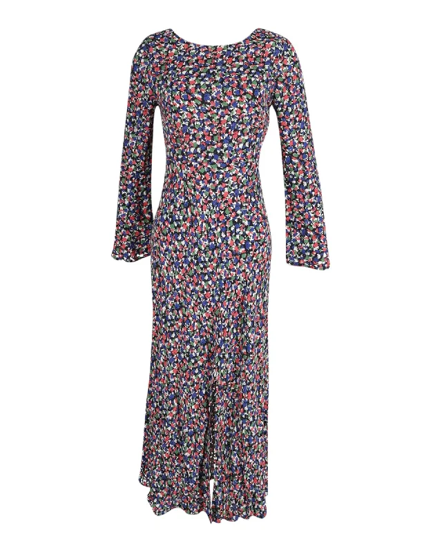 Floral Print Long Sleeves Maxi Dress in Viscose Fabric Chiffon maxi dresses