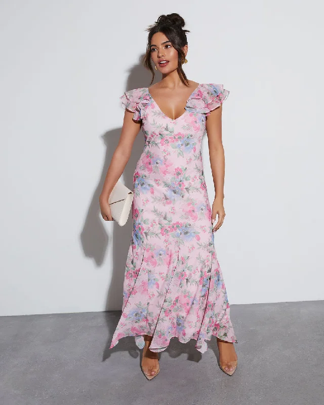 Orchard Floral Ruffle Sleeve Maxi Dress Office maxi dresses