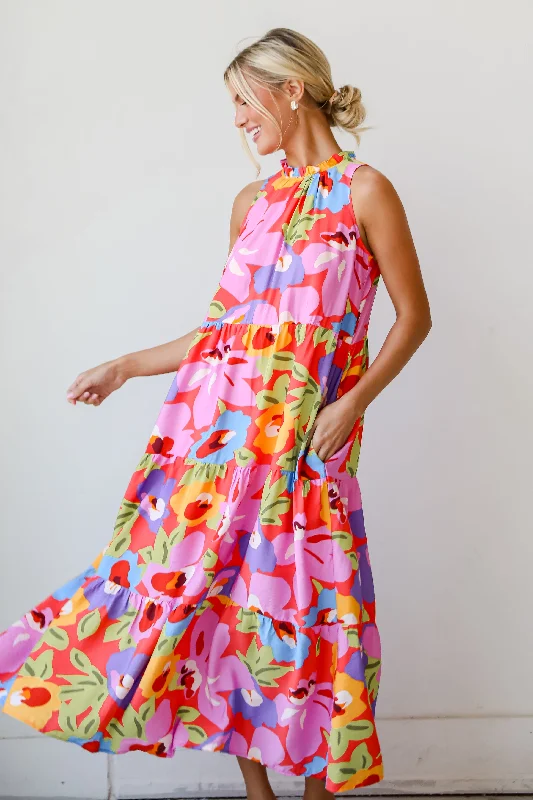 FINAL SALE - Truly Inspiring Pink Floral Tiered Maxi Dress Halter maxi dresses