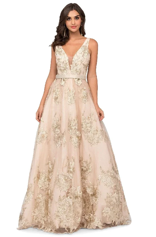 Cecilia Couture - 1440 Floral Lace Appliqued Sleeveless V Neck Gown Stretchy party dresses