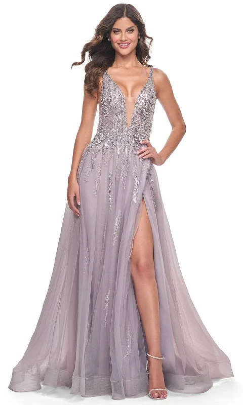 La Femme 31995 - Plunging V-Neck Sequin Tulle Prom Gown Summer party dresses