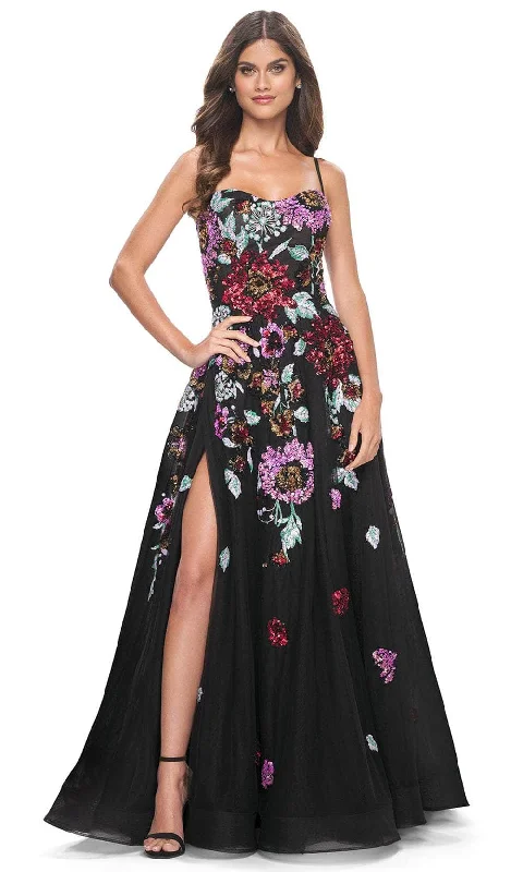 La Femme 32019 - Floral Sequin Embellished A-Line Prom Gown Comfortable party dresses for all-night wear