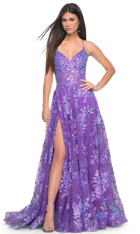 La Femme 32291 - Shimmer Sleeveless A-Line Prom Gown Chiffon party dresses