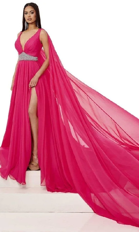 Rachel Allan - Plunging V-Neck Evening Dress 50043 - 1 pc Bright Pink Multi In Size 2 Available ASOS party dresses